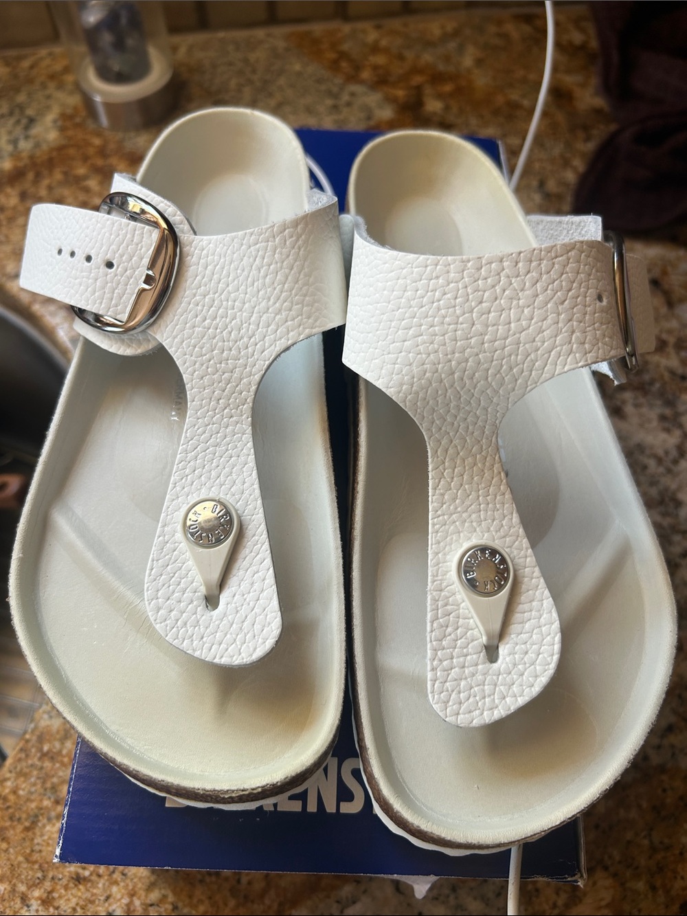 Birkenstock White Gizeh Big Buckle Thong Sandals